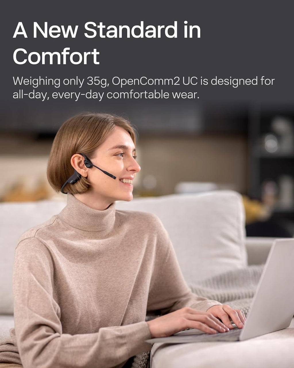 SHOKZ OpenComm2 UC 2025 Upgrade - Open-Ear Wireless Computer Headset with Boom Mic, Bone Conduction Bluetooth Stereo Headphones, USB-A Dongle Compatible with PC and Mac, Zoom Certified - C120UC