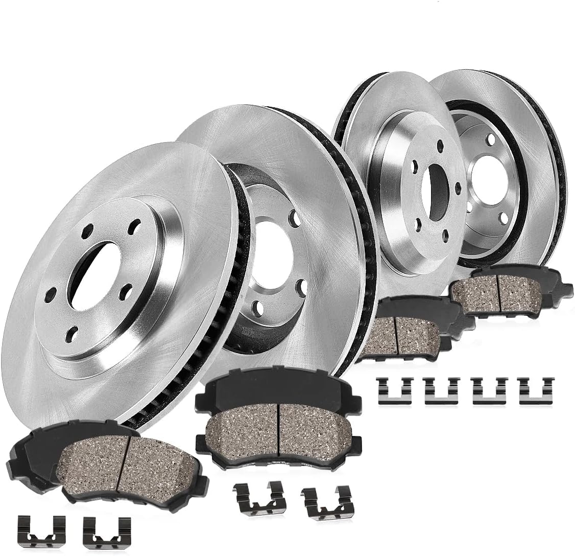 Callahan Brake Parts Front and Rear Brake Kit For Chrysler 300 2005-23 |Dodge Challenger 2009-23 |Charger 2006-23 |Magnum 2005-08 - Disc Rotors with Ceramic Brake Pads + Hardware, EBYK018341