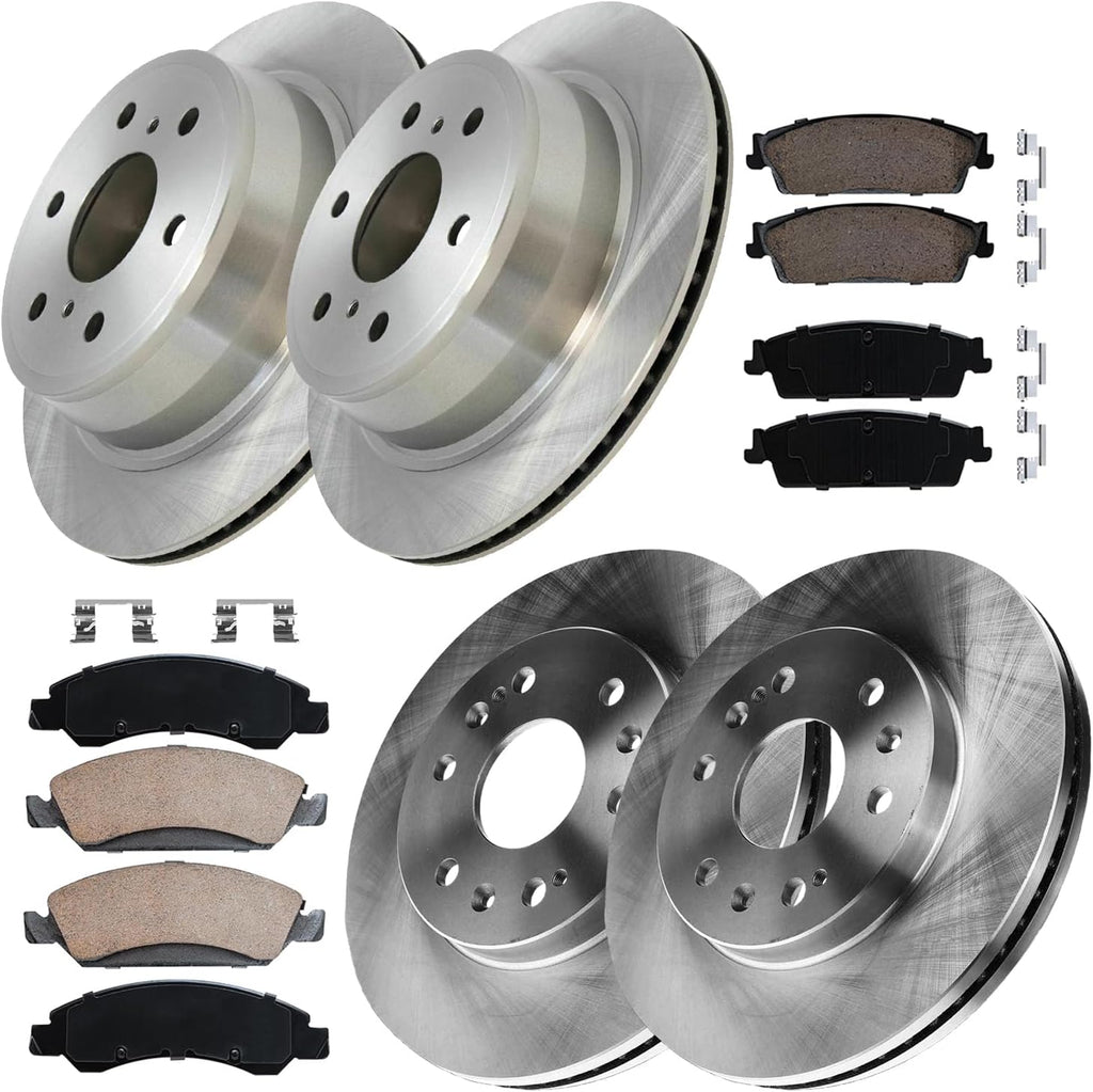 Front and Rear Brake Kit Replacement for 2008 2009 2010 2011 2012 2013 2014 GMC Yukon XL 1500 Chevy Suburban 1500 Tahoe, for Avalanche Silverado, Cadillac Escalade ESV EXT Brakes Rotor Pads