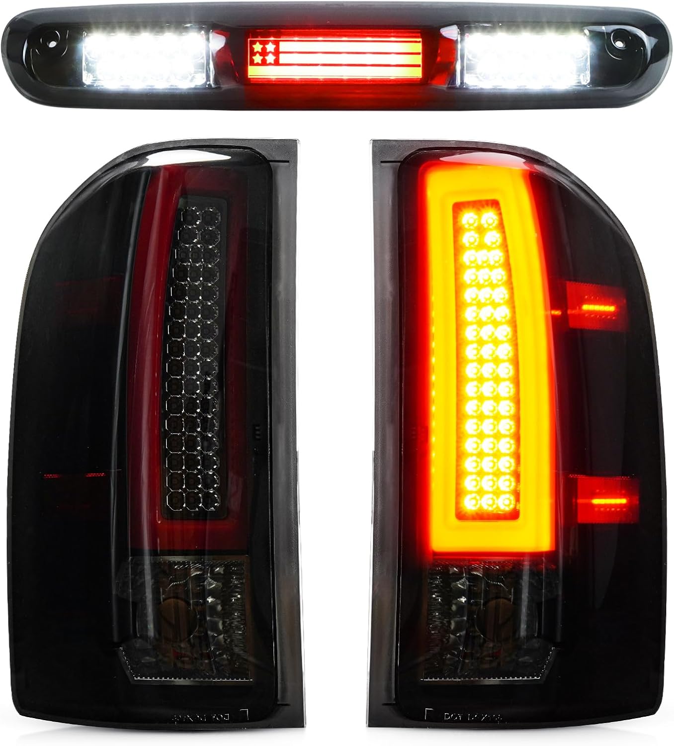 LED Tail Light + 3rd Brake Light Kit Fit for Chevy Silverado 1500 2500 HD 3500 HD 2007-2014, for GMC Sierra 3500 HD 2008-2014 with Dual Wheel Only, 3Pcs, Smoke Lens