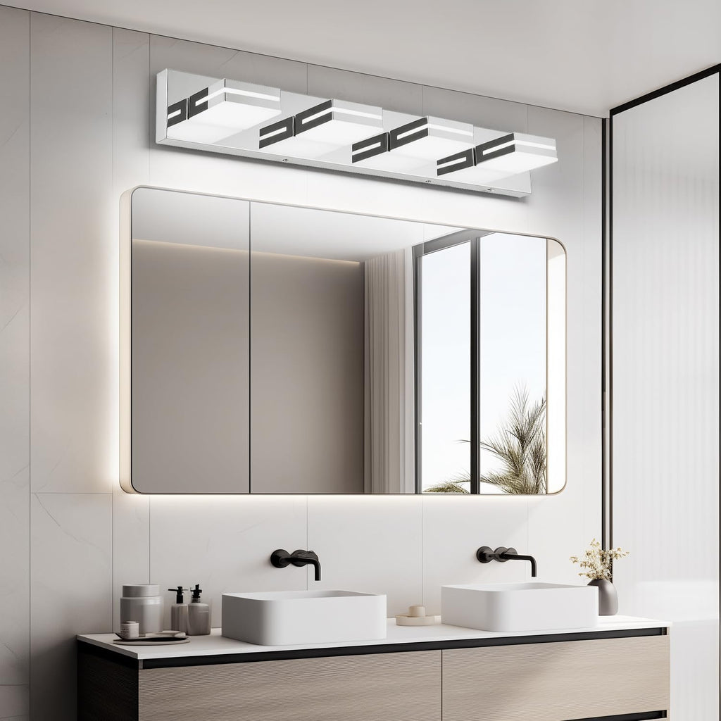 SineRise LED Modern Bathroom Vanity Light Fixtures (4-Light, 30-Inch)(5CCT, Dimmable), Chrome Modern Acrylic Bathroom Wall Lighting Fixtures Over Mirror (3000K/3500K/4000K/5000K/6000K)