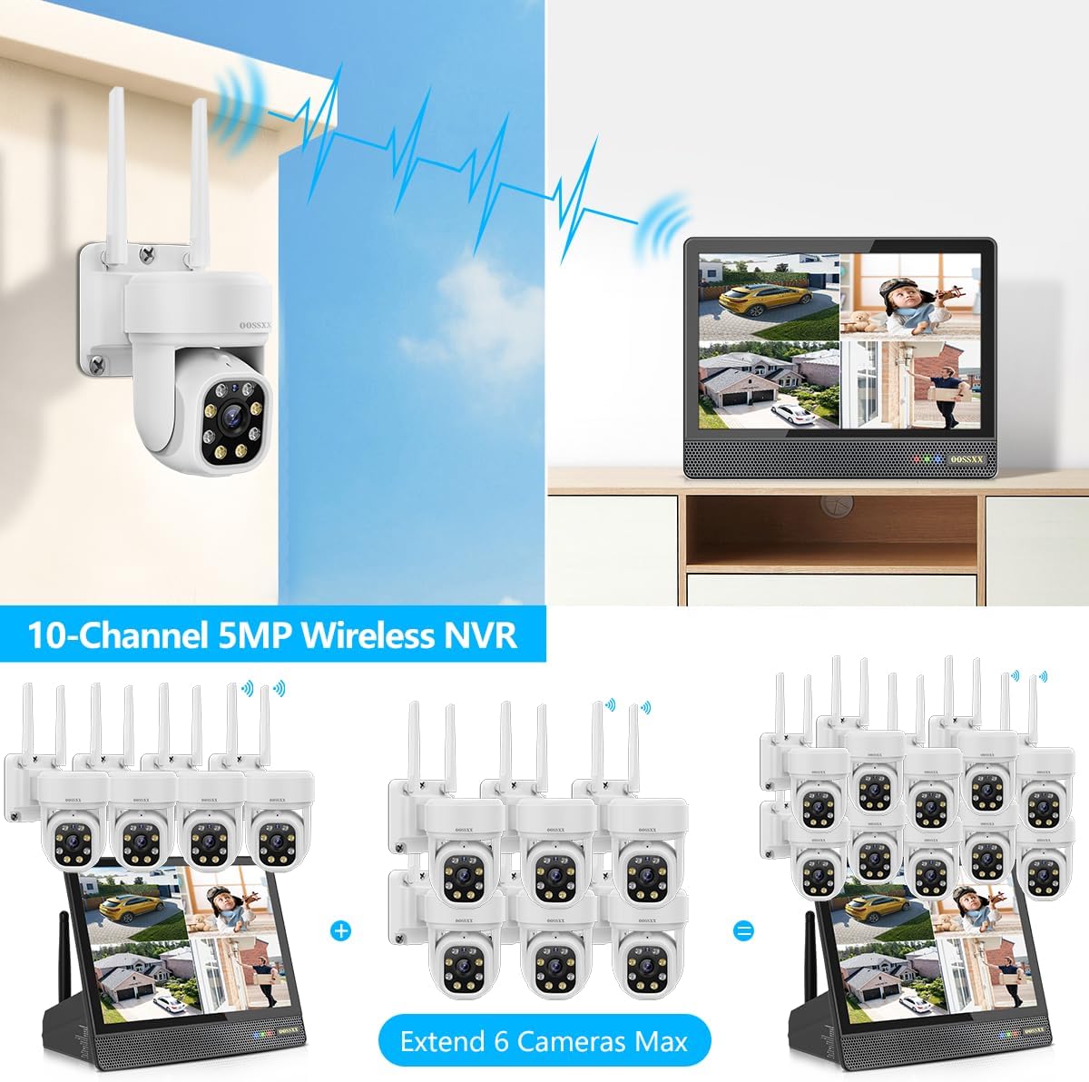(2026 Update) 5MP PT Wireless Security Camera System with Monitor, AI Human Tracking, Dual-Band 2.4G&5G WiFi, 130° Wide Angle, 2-Way Audio, No Monthly Fee, NVR Home Security Kit