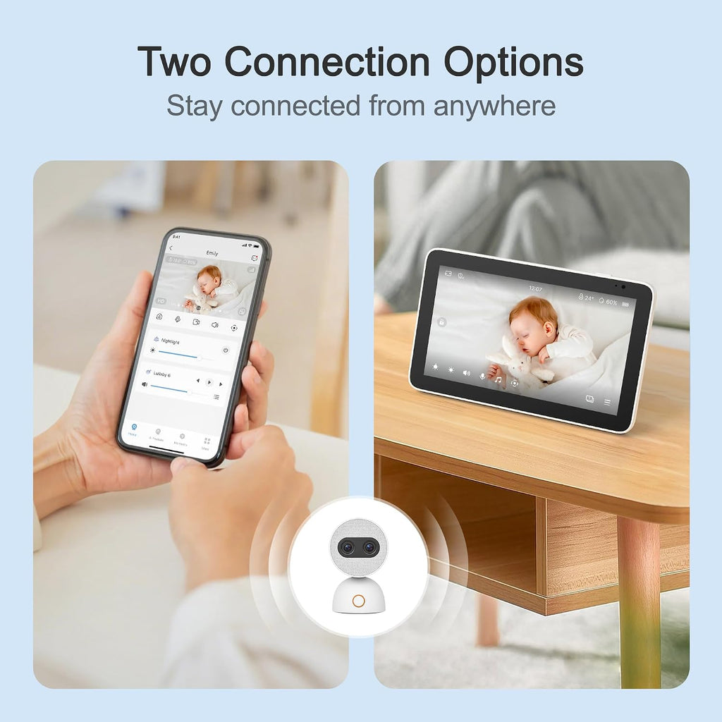 Bundle of Simsky Split Screen Video Baby Monitor with 2 Cameras + Baby Monitor Floor Stand Holder, 7' HD Large Touch Screen WiFi/No WiFi Smart Video Monitor, 6X Optical Quality Zoom, App Remote Access