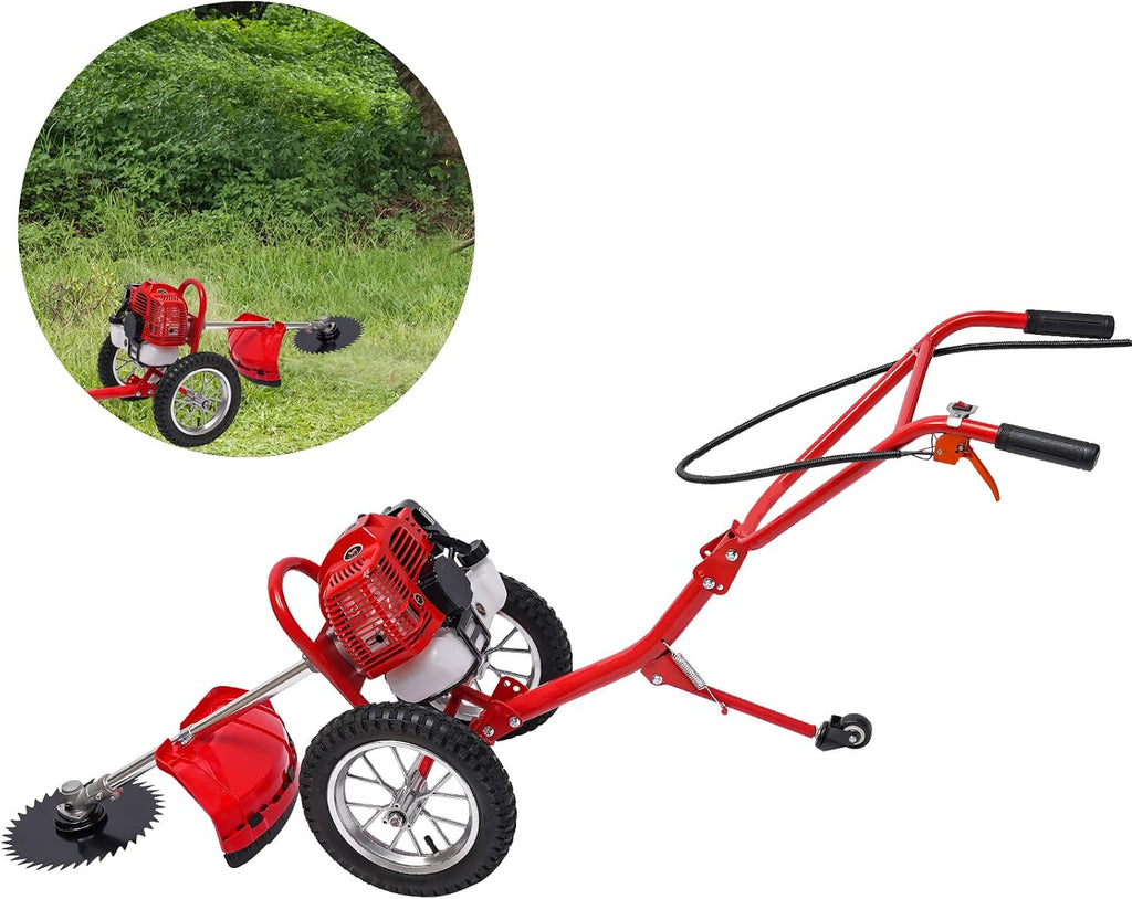 2 Stroke Hand Push Lawn Mower 49CC Heavy Duty Gas Powered Weeder 7000RPM 2 in 1 Hand Push Tiller Mower Loosener for Yard Garden Mowing and Loosening