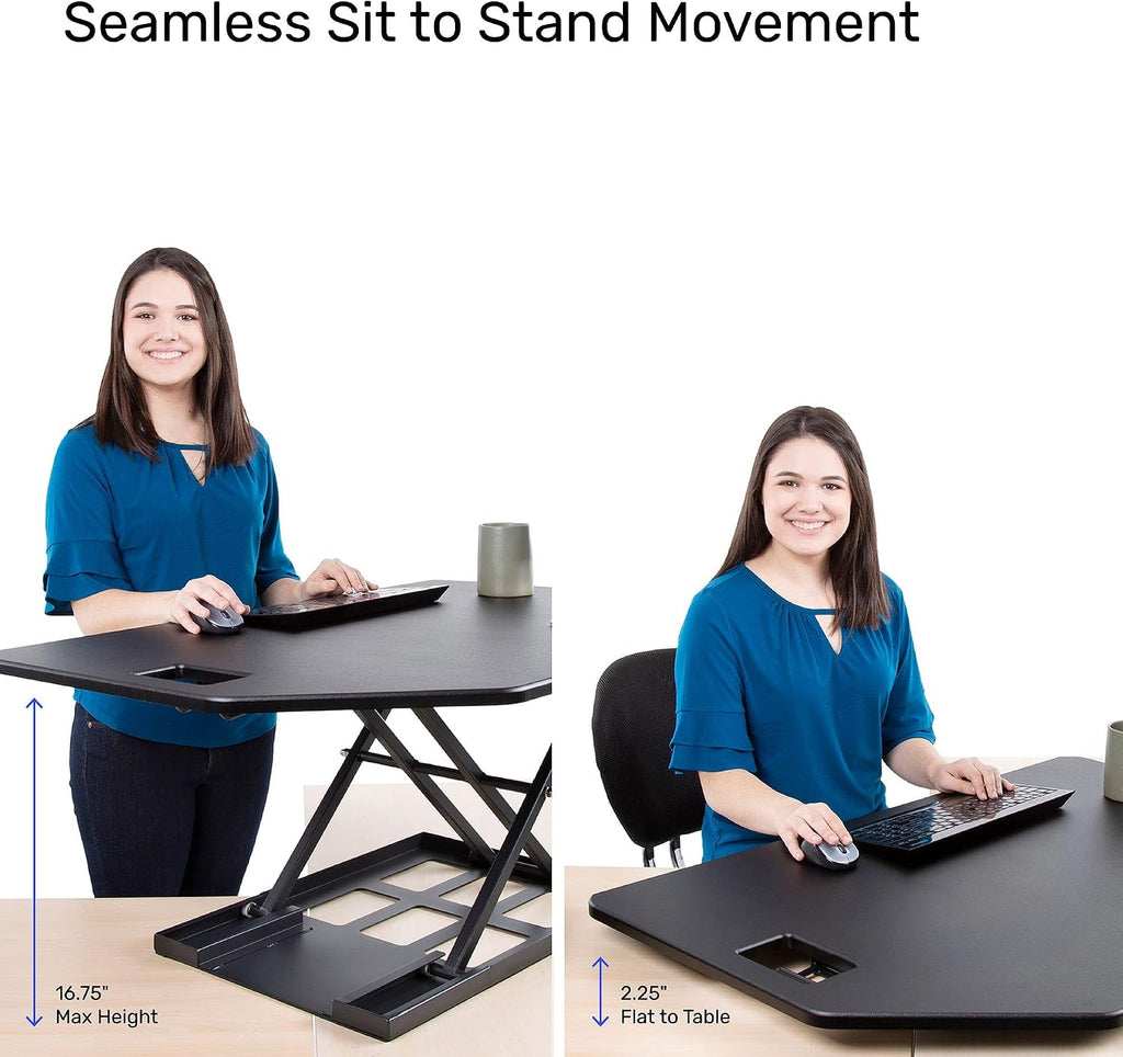 X-Elite Pro 40' Corner Standing Desk Converter with Pneumatic Lift | Adjustable Sit to Stand Riser, L-Shaped Desks & Cubicles | Fully Assembled Computer Workstation (Matte Black)