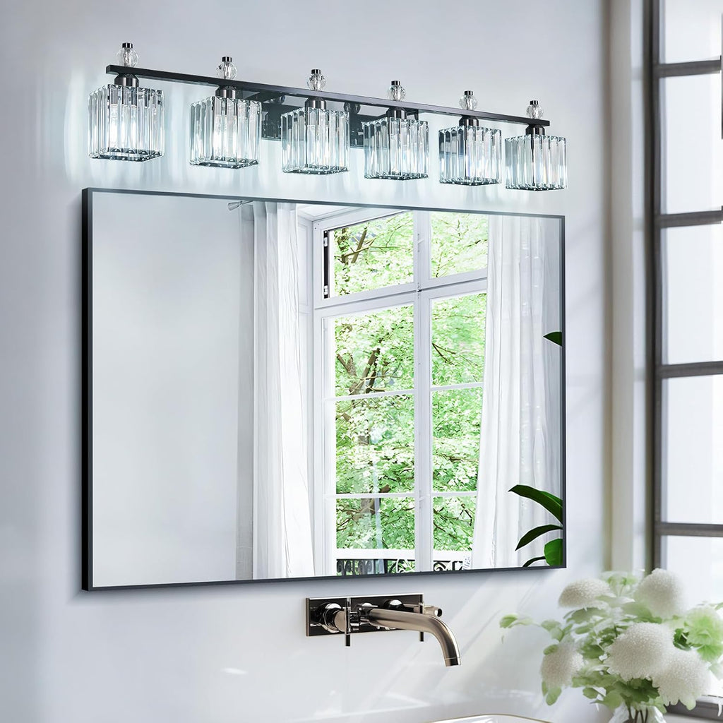 Vanity Lights 6-Light Modern Crystal Vanity Light Plating Black Bathroom Light Fixtures Over Mirror Crystal Bathroom Vanity Lighting Fixtures