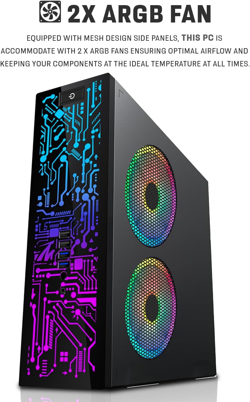 TechMagnet HP G2 Desktop Computer PC, Intel Core i3, 8GB RAM, 1TB SSD, 24-Inch Monitor, RGB Speaker, RGB Keyboard with AI-Enabled Copilot Key Mouse, 2X ARGB Fan, WiFi, Windows 11 Pro (Renewed)