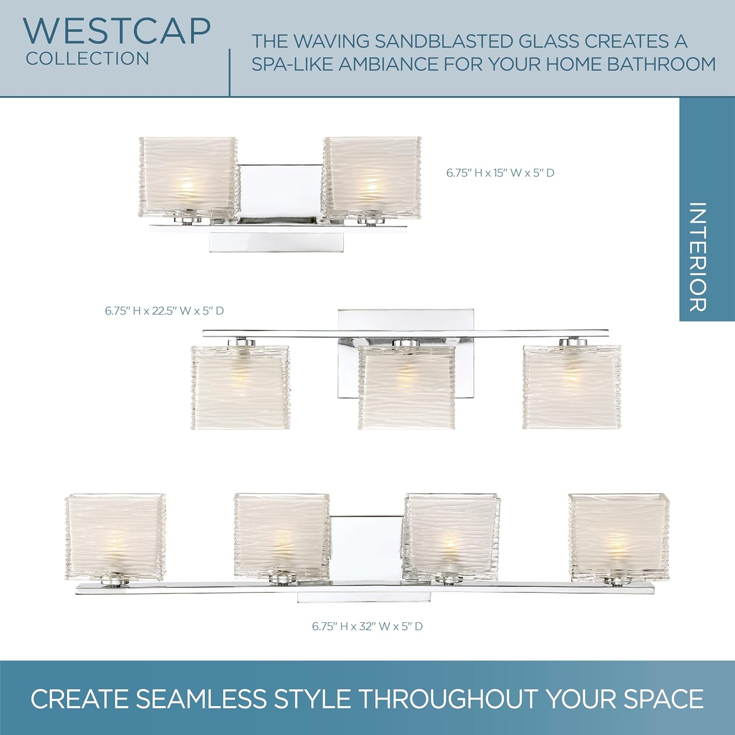 Quoizel Westcap Modern Vanity Lights, 2-Light, 15 Inch Polished Chrome Bathroom Lighting Fixtures Over Mirror, Sandblasted Glass, G9 Bulb, Transitional Wall Light for Bathrooms, Kitchen or Hallway