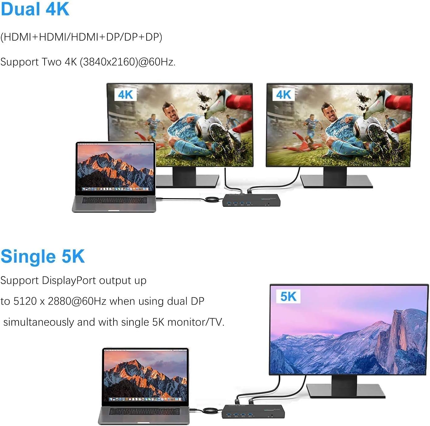 WAVLINK USB C Universal Laptop Docking Station, Dual 4K@60Hz Display & 5K Single Video Display for Laptop and PCs (2x4K@60Hz HDMI, 2x 4K@60Hz Display Port, Gigabit Ethernet, 6 USB 3.0, Audio)