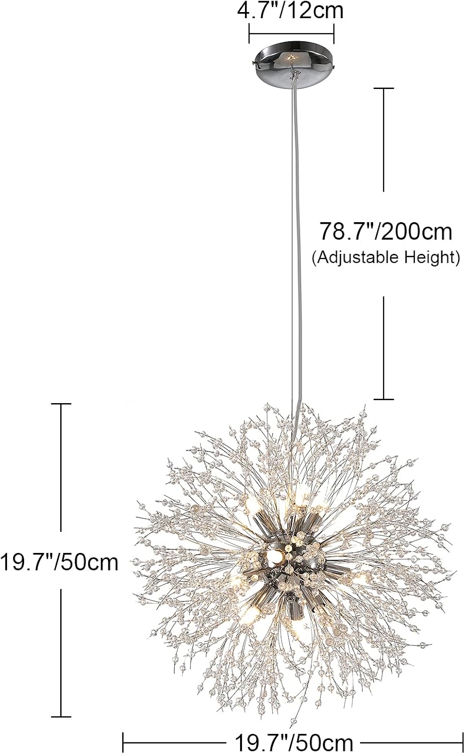 Lingkai 19.9' Chrome Modern Crystal Chandeliers Firework, Bubble Chandelier Lighting for Bathroom Dining Room Bedroom Kitchen Island Living Room Light Fixture, 9-Light Chrome Hanging Round Chandalier