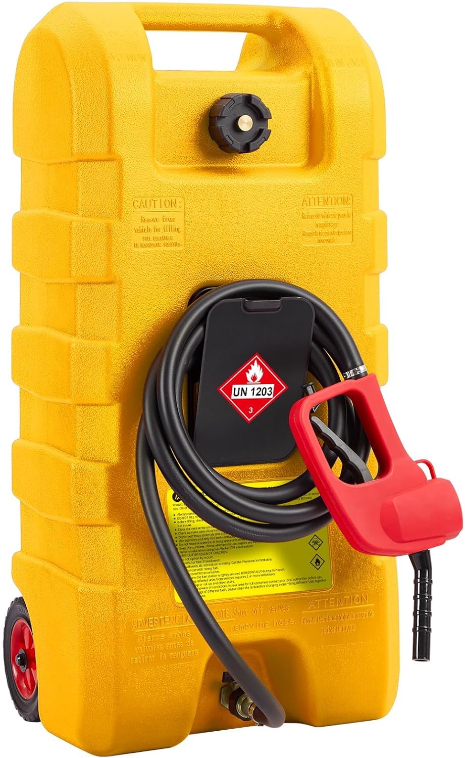 15 Gallon Gas Can, Portable Fuel Tank With Pump, Fuel Transfer Tank, Portable Gasoline Tank On Wheels With Le Fluid Transfer Siphon Pump and 10-Inch Hose for Cars, Boats, Lawnmowers, ATVs