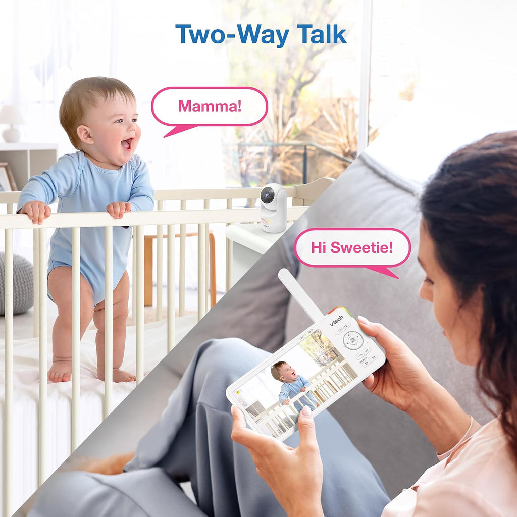 VTech Baby Monitor with 2 Cameras No WiFi & 5.5' IPS Split Screen, Remote Pan Tilt Zoom – 13Hr Video Battery, 1000ft Range, Night Vision, Night Light, Two-Way Talk | Advanced HD Plus Twin