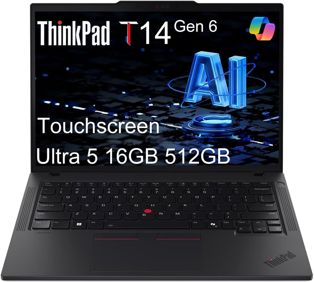 Lenovo ThinkPad T14 Gen 6 Business AI PC Laptop (14' FHD+ Touchscreen, Intel 12-Core Ultra 5 225U (> Ultra 7 155U), 16GB DDR5, 512GB SSD), 2x Thunderbolt 4, Backlit, Fingerprint, IR Webcam, Win 11 Pro