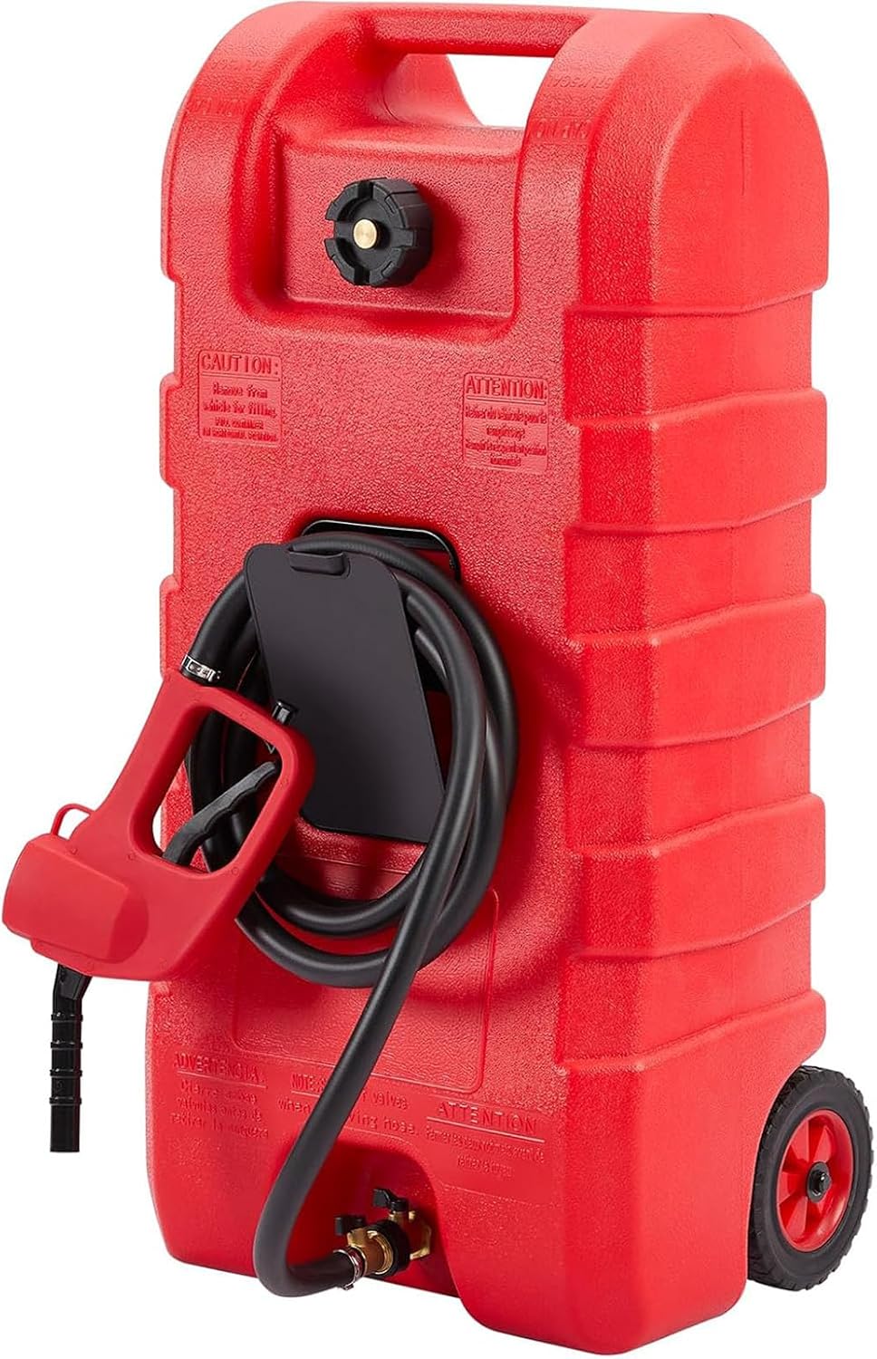 Fuel Caddy 14 Gallon, Portable Gasoline Tank Container With Manual Fuel Transfer Pump & 10ft Long Hose, Gasoline Diesel Fuel Storage Tank On-Wheels, Portable Gas Tank for Cars, Lawn Mowers, Boats, Red
