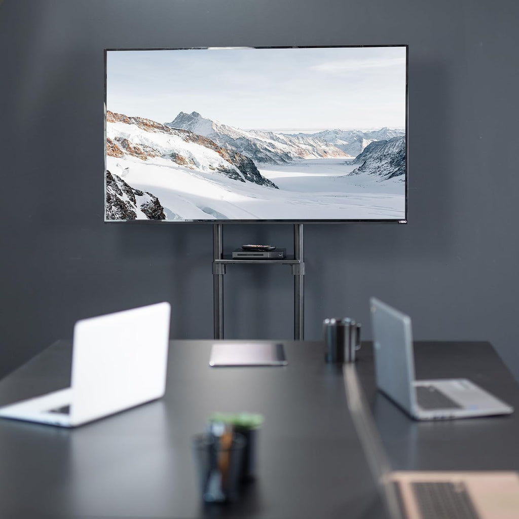 VIVO Mobile Premium TV Cart for 32 to 88 inch Screens up to 154 lbs, Samsung Digital Flipchart, Microsoft Surface Hub 2S, Portrait to Landscape, Shelf, Wheels, Max VESA 600x400, Black, STAND-TV02PB