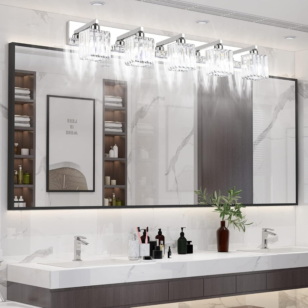 Aipsun Bathroom Light Fixtures Modern Vanity Light for Bathroom Crystal Chrome Vanity Light 5 Light (Exclude Bulb)
