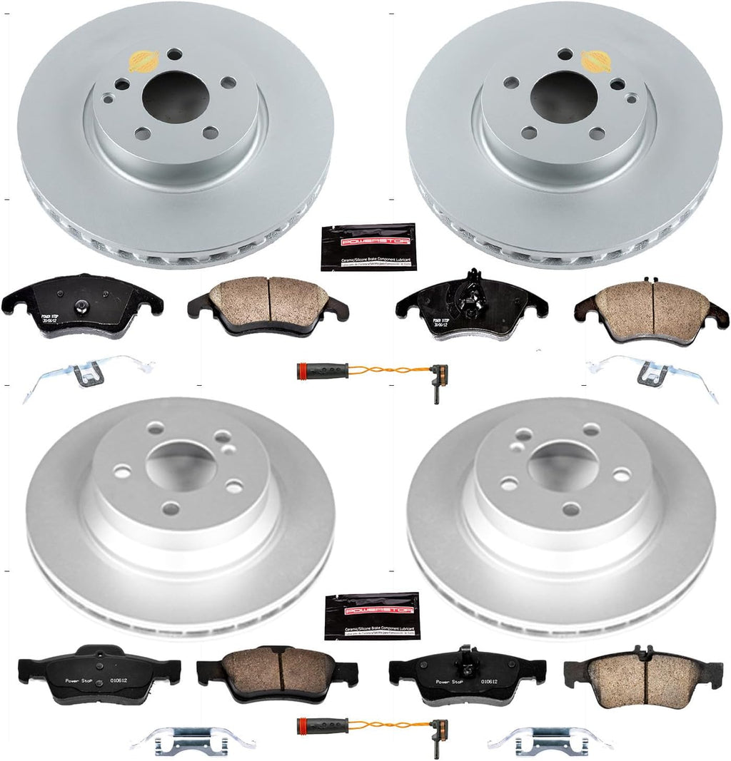 PowerStop Front and Rear Brake Kit for Mercedes-Benz E350 2010-16 | Mercedes-Benz E400 2013-16 - Fully-Coated Disc Rotors with Z23 Carbon-Fiber Ceramic Brake Pads Upgrade, CRK7616