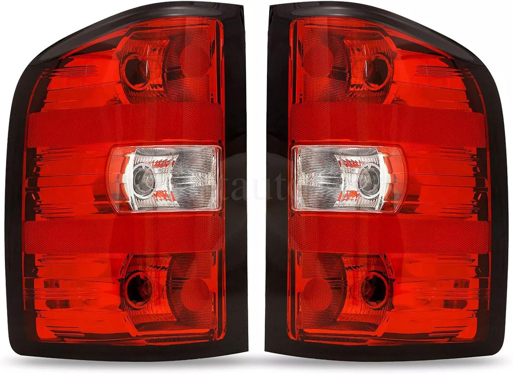 Headlights Tail Lights Combo Compatible with 2007-2013 Chevy Silverado 1500,2007-2014 Chevrolet Silverado 2500HD 3500HD Replacement Head lights Rear Brake Lamp Assembly, Black Housing Clear Lens