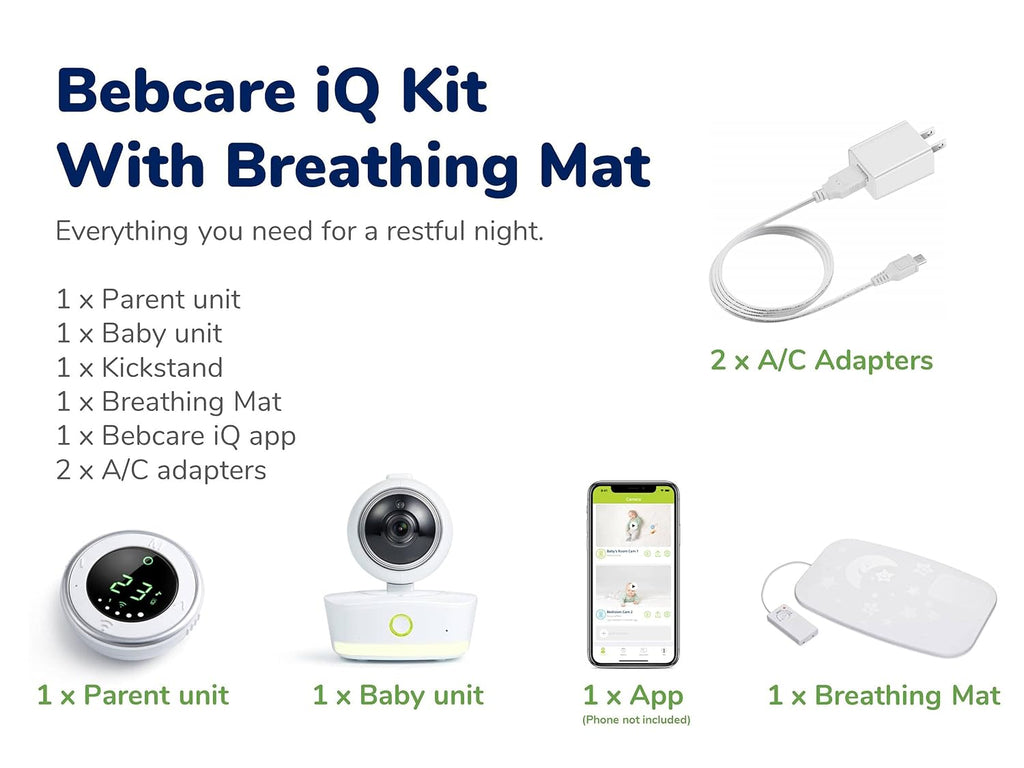 Bebcare iQ - Smart HD Baby Monitor: Full HD 1080p Video, Pan-and-Tilt, Temperature Sensor, Motion and Sound Alert, Stand-Alone Audio Monitor Unit (with Breathing Sensor Mat)