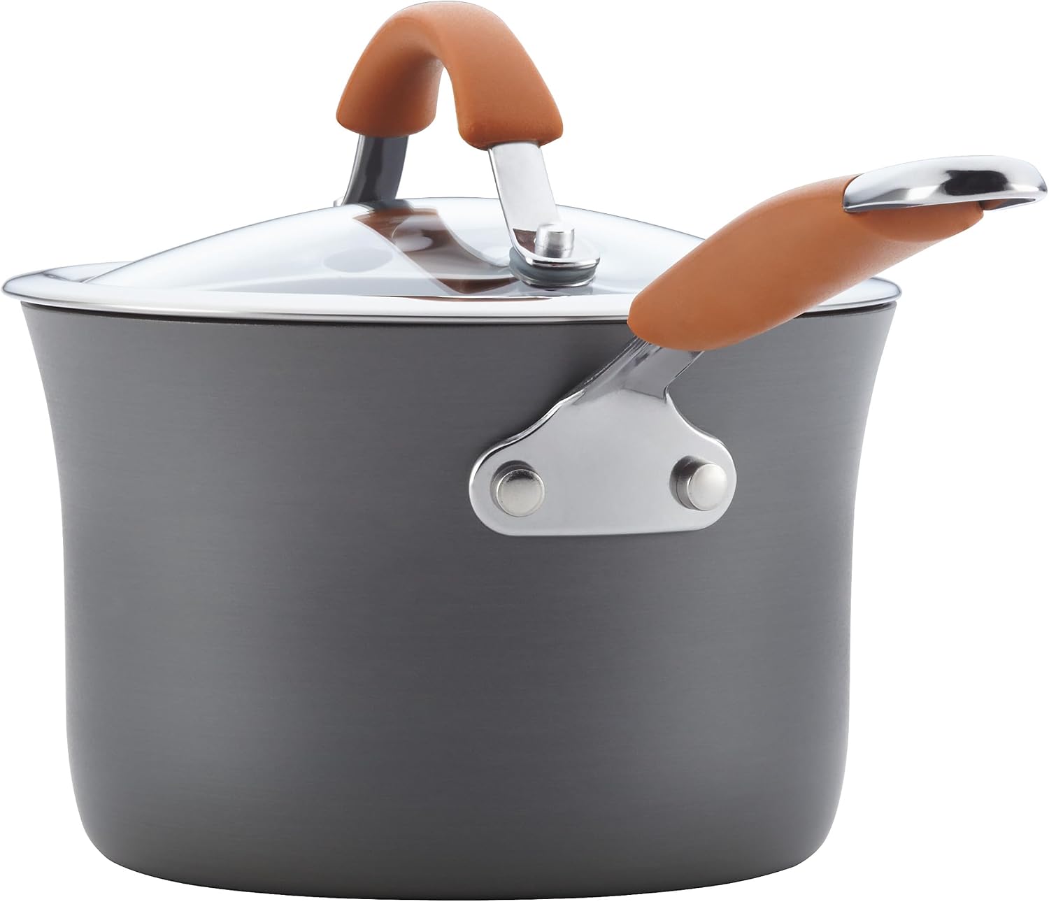 Rachael Ray Cucina Dishwasher-Safe Hard-Anodized Pots and Pans Set Non Stick Cookware, 12 Piece, Gray with Orange Handles