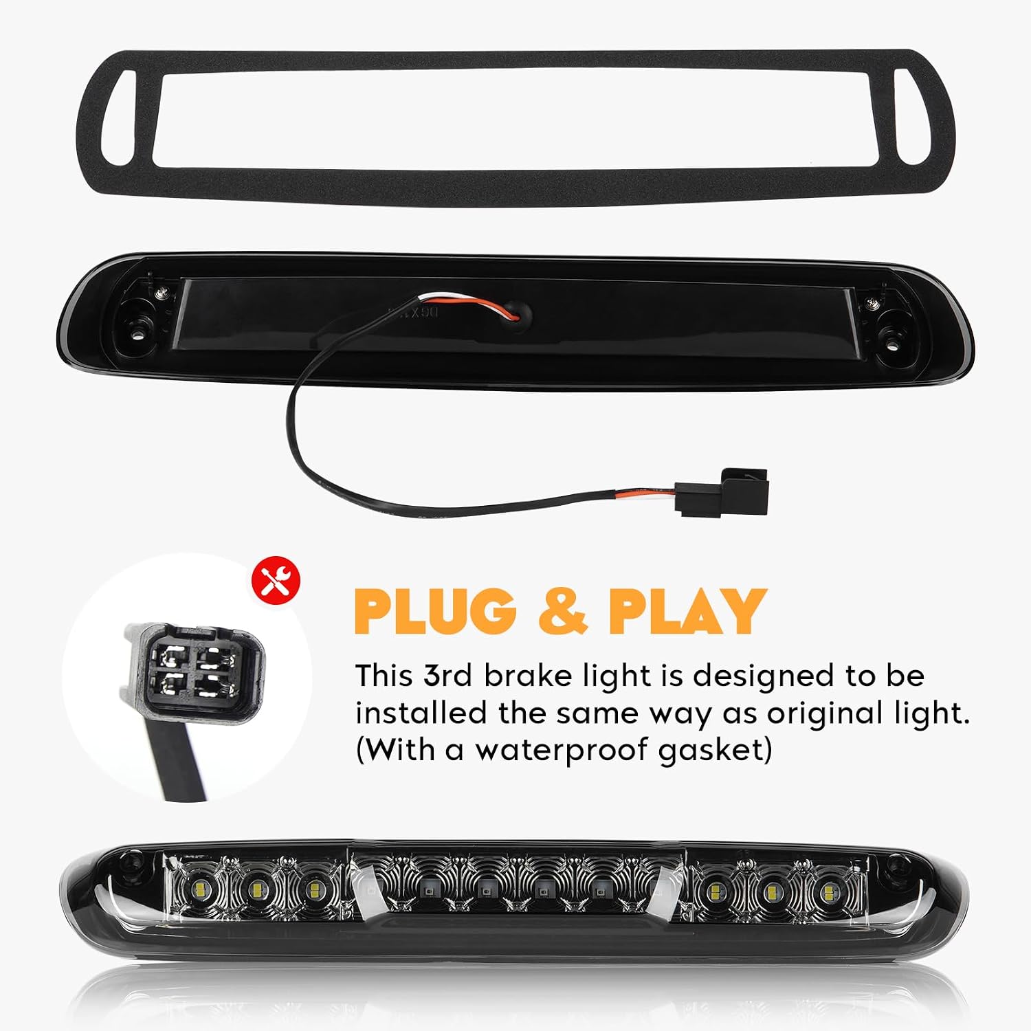 Tail Light Assembly [LED Kit]+ 3rd Third Brake Cargo Lamp Fit for Chevy Silverado 1500 2500HD 3500HD 07-14, for GMC Sierra 3500HD 08-14, Sierra Denali 3500 11-14 with Dual Rear Wheel ONLY, Smoked Lens