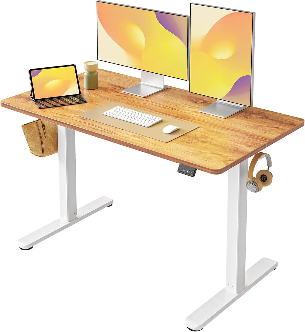FEZIBO Electric Standing Desk Height Adjustable, 48 x 24 Inches Sit Stand up Desk, Home Office Computer Desk Rising Memory Presets (Light Rustic)
