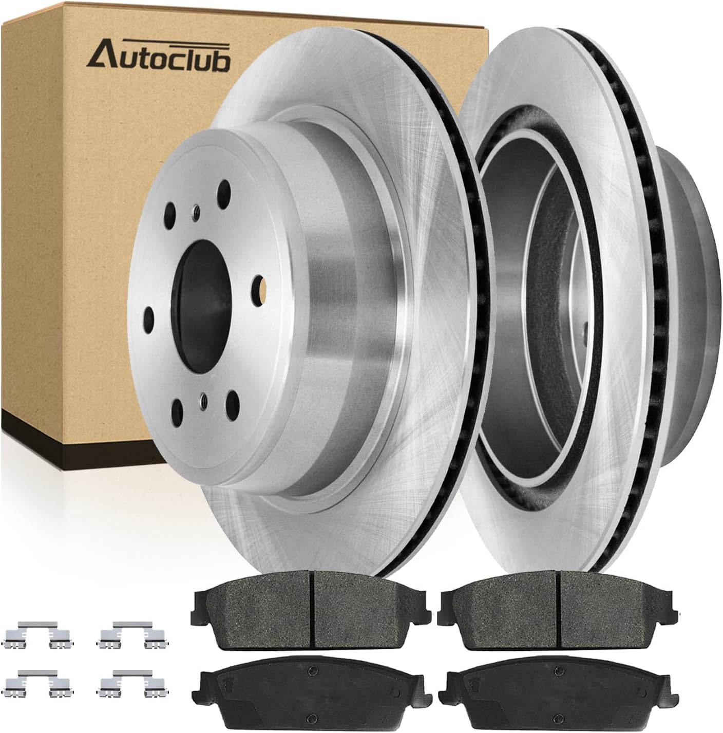 AUTOCLUB Rear Brake Kit, for 2007 2008 2009 2010 2011 2012 2013 Chevy Silverado 1500 Brake Pads and Rotors, for Chevy Avalanche Suburban GMC Sierra Yukon XL 1500 Brakes, Replacement 13.58' Rear
