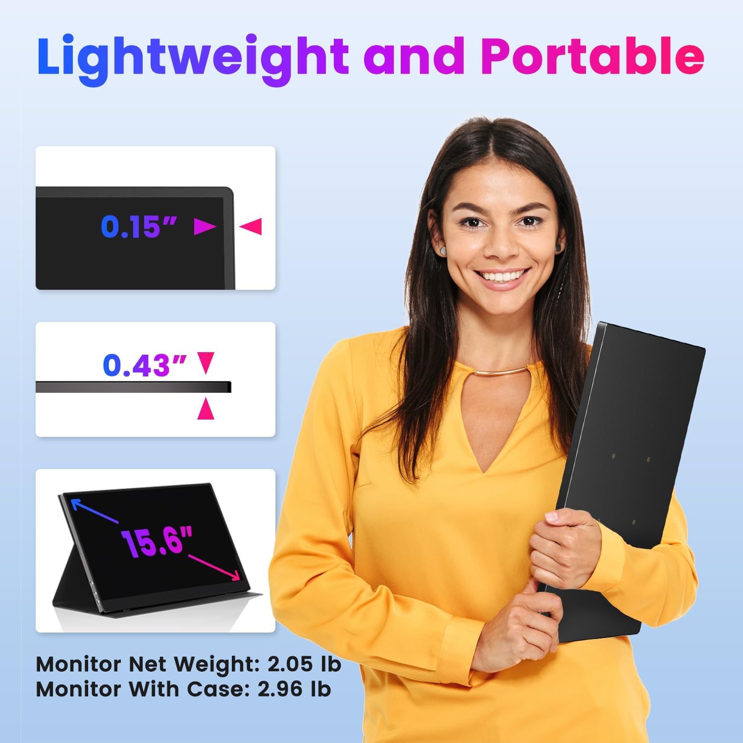 Upperizon Portable Monitor 15.6 inch 4K UHD 3840X2160 100% sRGB 60Hz HDR HDMI USB-C Travel Monitor for Laptop MacBook PC Surface PS5 Xbox, External Display with Full Cover & Speakers, VESA Compatible