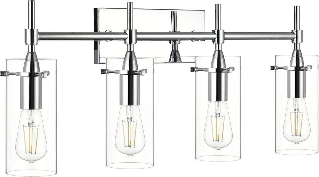 Linea di Liara Effimero Modern Farmhouse Bathroom Vanity Lights Fixtures 4 Lights Over Mirror Chrome Vanity Lights for Bathroom Light Fixtures Industrial Lighting Clear Glass Covers, UL Listed