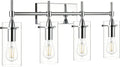 Linea di Liara Effimero Modern Farmhouse Bathroom Vanity Lights Fixtures 4 Lights Over Mirror Chrome Vanity Lights for Bathroom Light Fixtures Industrial Lighting Clear Glass Covers, UL Listed