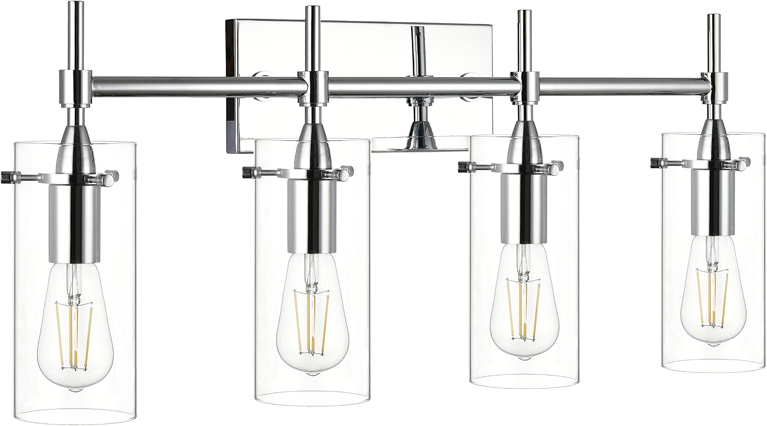 Linea di Liara Effimero Modern Farmhouse Bathroom Vanity Lights Fixtures 4 Lights Over Mirror Chrome Vanity Lights for Bathroom Light Fixtures Industrial Lighting Clear Glass Covers, UL Listed