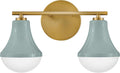 Lark Haddie 85512SF Modern Two-Light Bath Vanity, Fixture Mounts Up or Down, Shades Secured in Place, Seafoam and Lacquered Brass