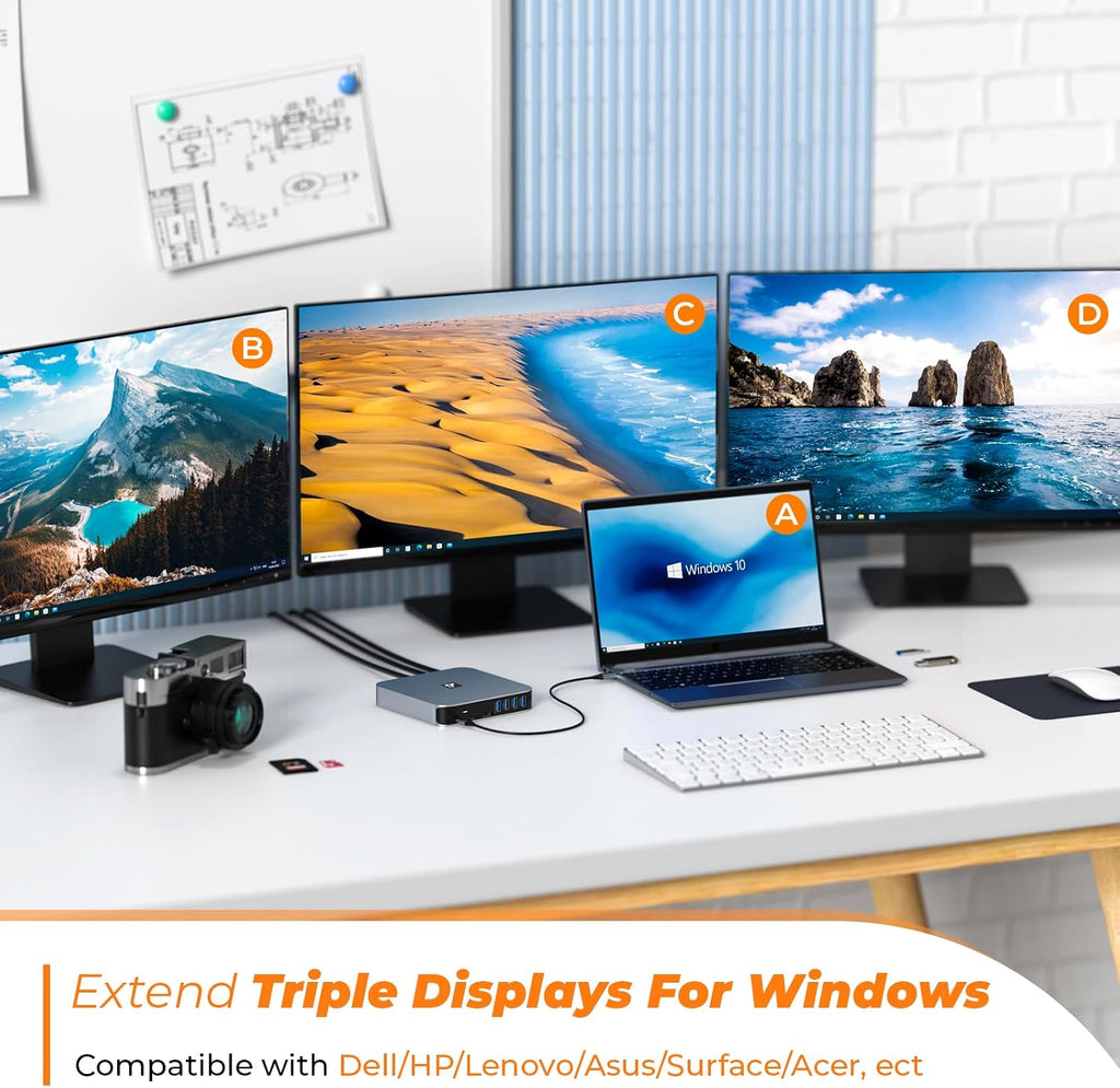 TobenONE USB C Docking Station 3 Monitors, Driver-Based, 13-in-1 Dual 4K Laptop Dock with 2 HDMI, VGA, 4 USB 3.0, 65W Charger, RJ45, Audio, for MacBook M1-M5 Pro/Max/Neo, Mac mini, Dell, Lenovo, HP