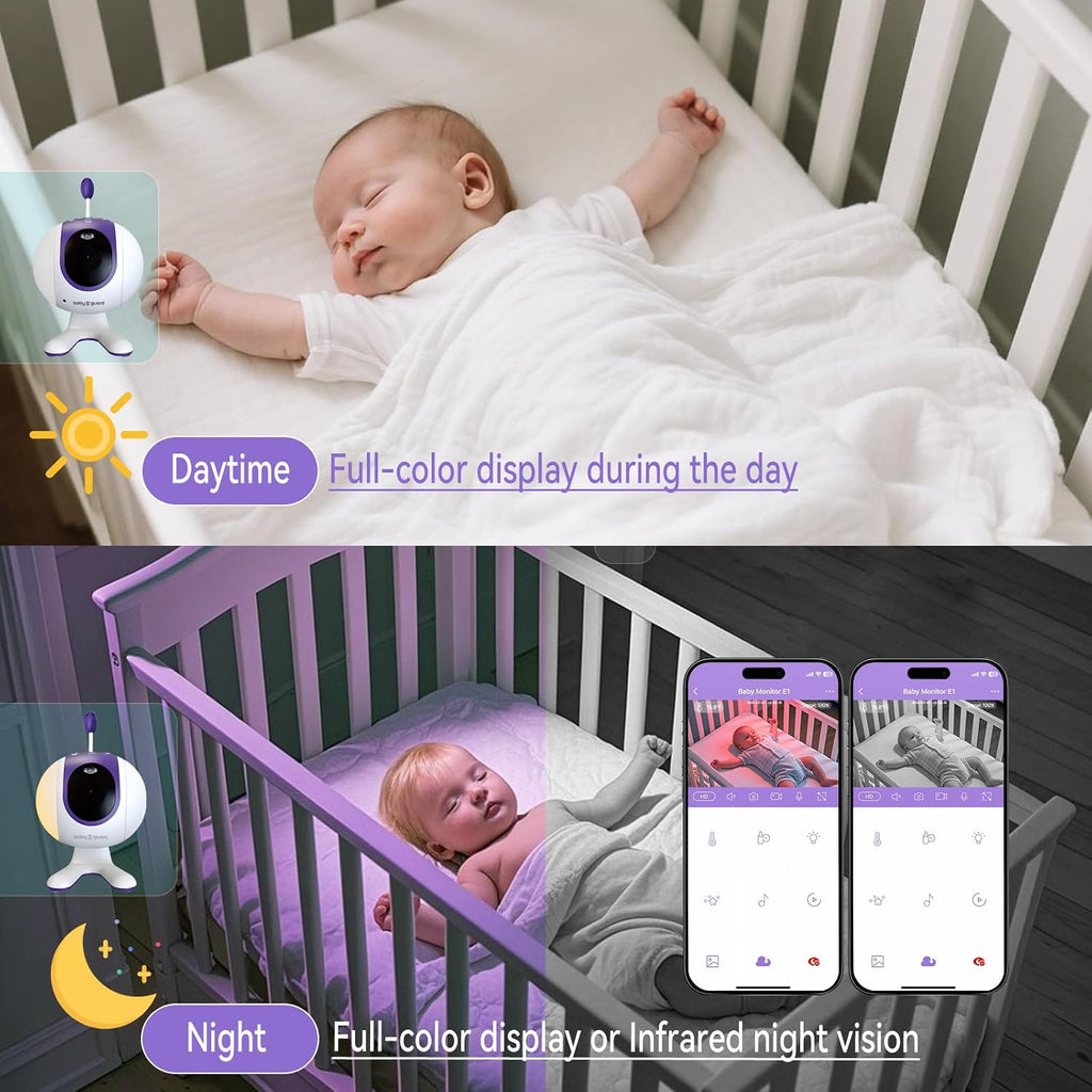 Baby Monitor Camera with Flexible Mount, 1080p 2.4GHz Wi-Fi, Requires Tuya Smart App, Color Night Vision, Sound/Motion Alerts, Temp Sensor, 2-Way Audio, Lullabies, Night Light, TF/Cloud Storage(32G)