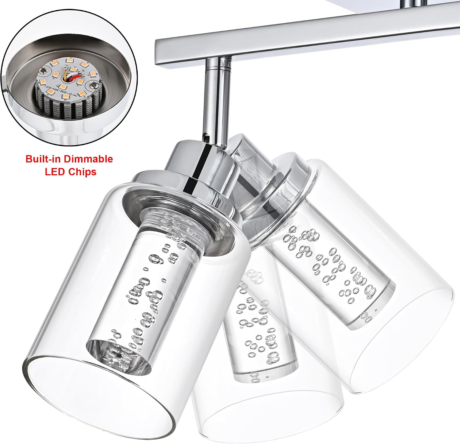 MELUCEE 5-Color Dimmbale LED Track Lighting Kit Chrome Ceiling Mount 3-Light Wall Scones Rotatable Spotlight Ceiling Light Fixture, Kitchen Track Lighting Bathroom Vanity Fixtures, Clear Glass