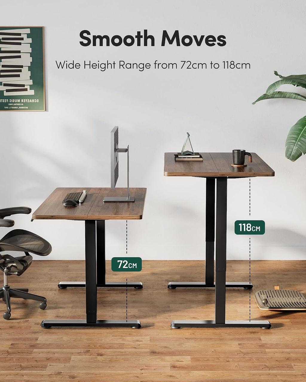 FEZIBO Electric Standing Desk Height Adjustable, 40 x 24 Inches Sit Stand up Desk, Home Office Computer Desk Rising Memory Presets (Dark Walnut)