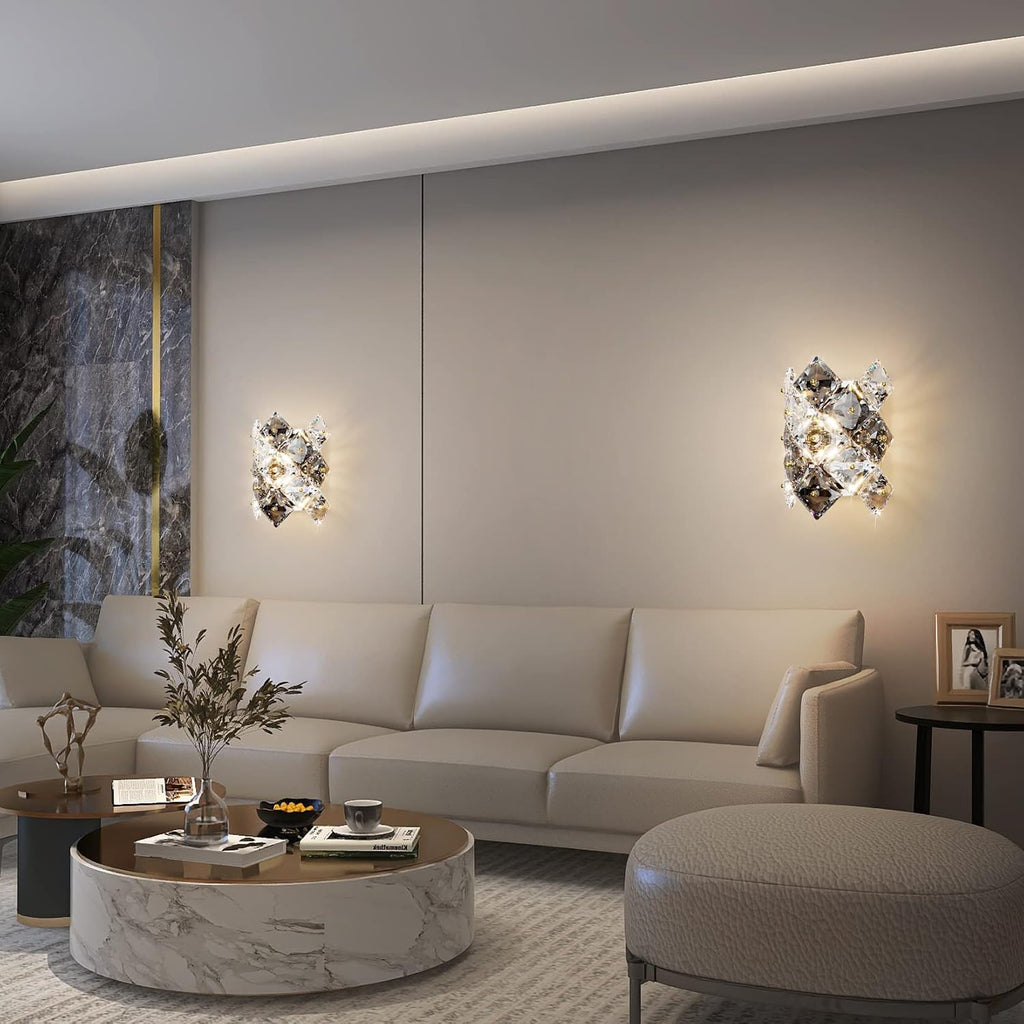 Modern Crystal Wall Sconces,Chrome Wall Light Fixtures,Luxury Indoor Wall Lamp,K9 Crystal Vanity Wall Mount Lamps,Industrial Sconce Lighting for Bathroom Living Room,Bedsides,Hallway,Bedroom
