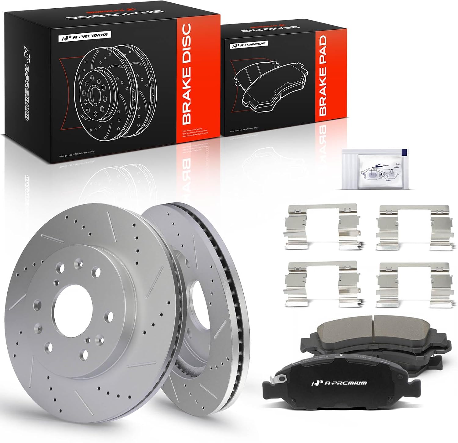 A-Premium 12.99 in(330mm) Front Drilled and Slotted Disc Brake Rotors + Ceramic Pads Kit Compatible with Select Cadillac, Chevy & GMC - Silverado, Suburban, Express, Sierra, Yukon, Escalade, Avalanche