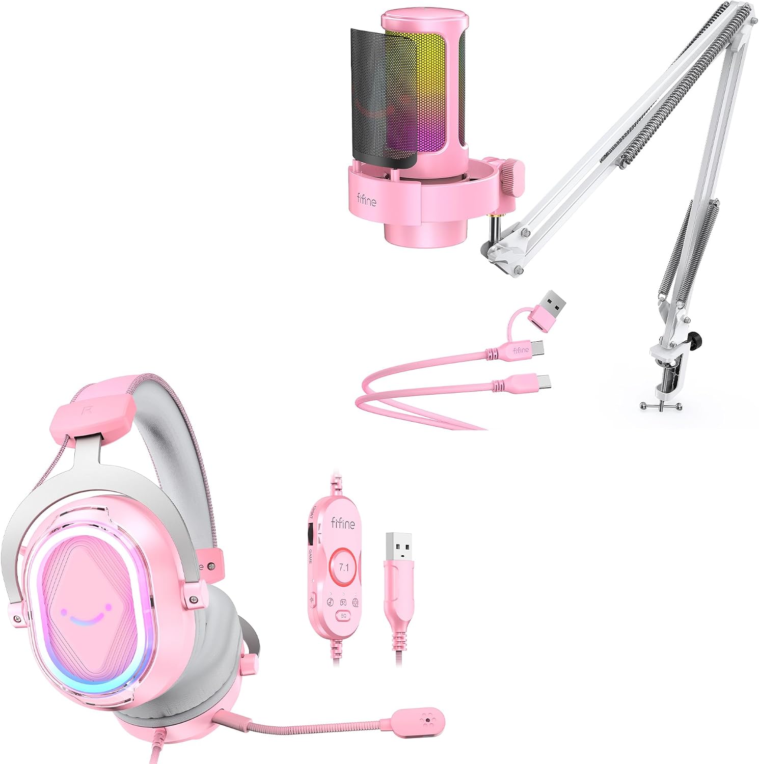 FIFINE USB Gaming Microphone Kit with Headset Bundle, Condenser Mic and Over-Ear Headset with Boom Arm, Mute Button, Game Chat Balance, Noise-Canceling, 4 EQ Modes for Streaming-A8TP+H13P