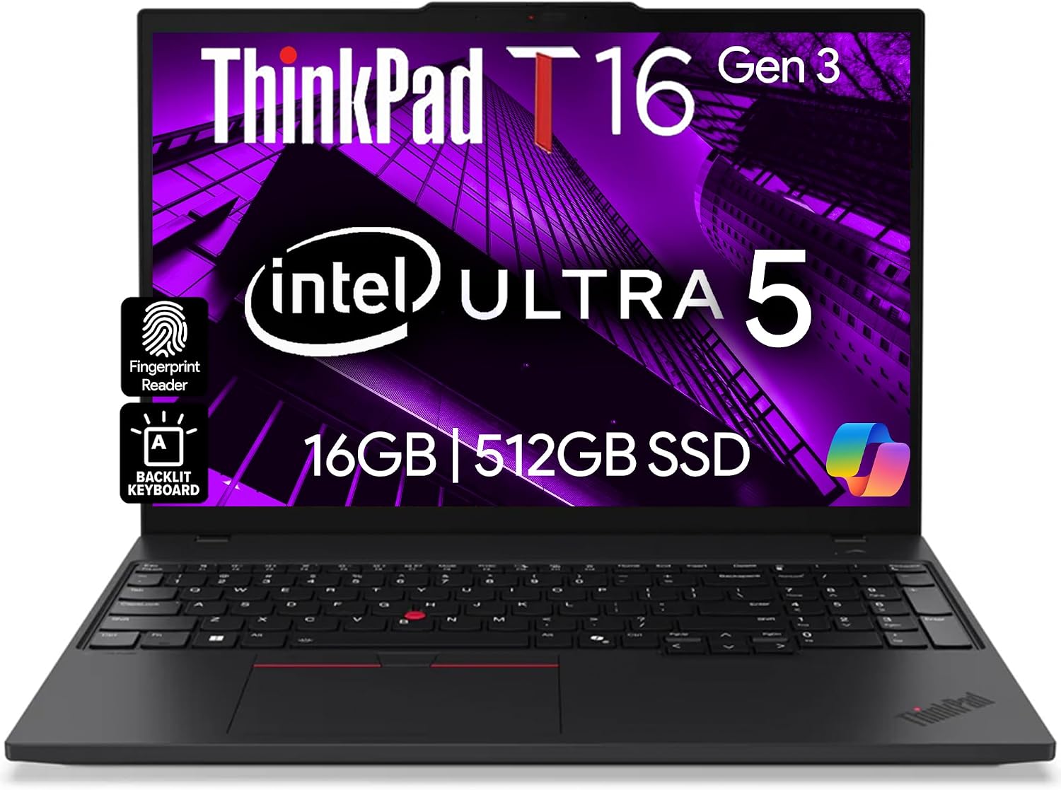 Lenovo ThinkPad T16 Gen 3 Business Laptop 16' FHD+ Display, Intel Ultra 5-125U (Beats i7-1355U), 16GB DDR5 RAM, 512GB SSD, 5MB Webcam, WiFi 6E + BT, RJ-45, HDMI, Win 11 Pro (Renewed)