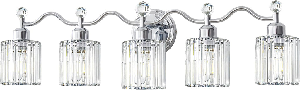 Bathroom Vanity Light, Modern Crystal Bathroom Ligth Fixture, Chrome 5 Light Vanity Lights, Light Fixtures Above Mirror, Wall Lamp for Mirror Living Room Cabinet Bedroom Porch