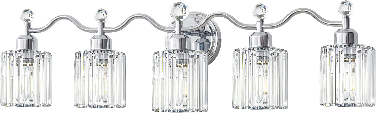 Bathroom Vanity Light, Modern Crystal Bathroom Ligth Fixture, Chrome 5 Light Vanity Lights, Light Fixtures Above Mirror, Wall Lamp for Mirror Living Room Cabinet Bedroom Porch