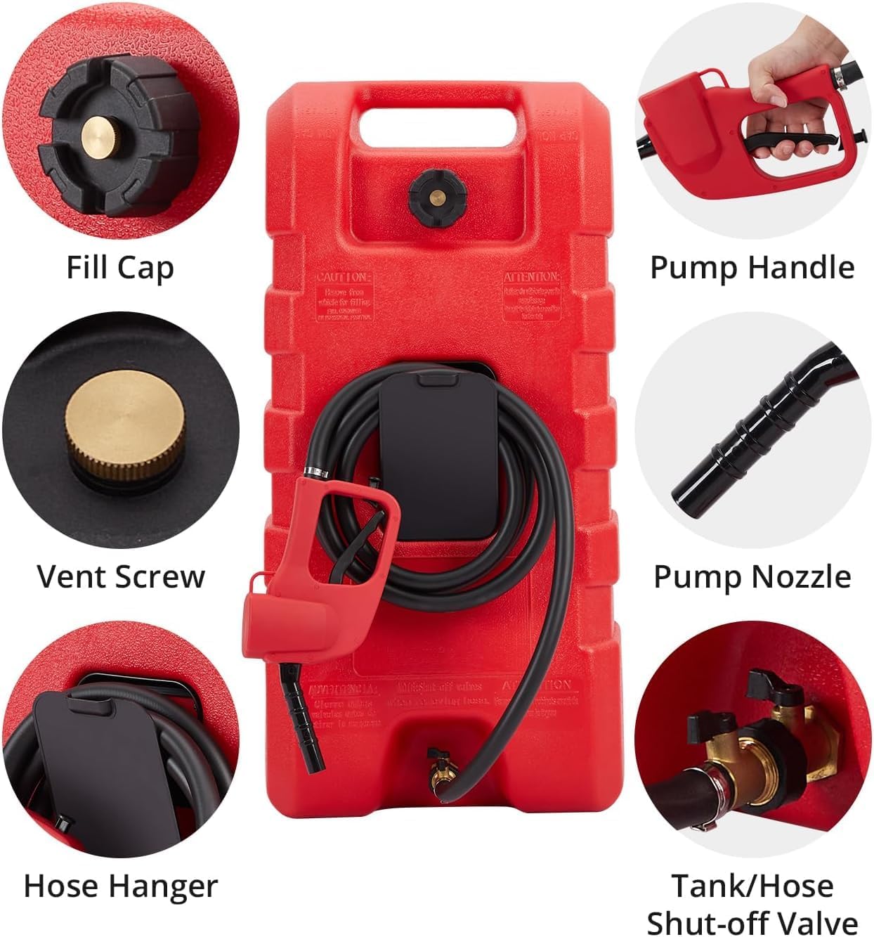 Fuel Caddy 14 Gallon, Portable Gasoline Tank Container With Manual Fuel Transfer Pump & 10ft Long Hose, Gasoline Diesel Fuel Storage Tank On-Wheels, Portable Gas Tank for Cars, Lawn Mowers, Boats, Red