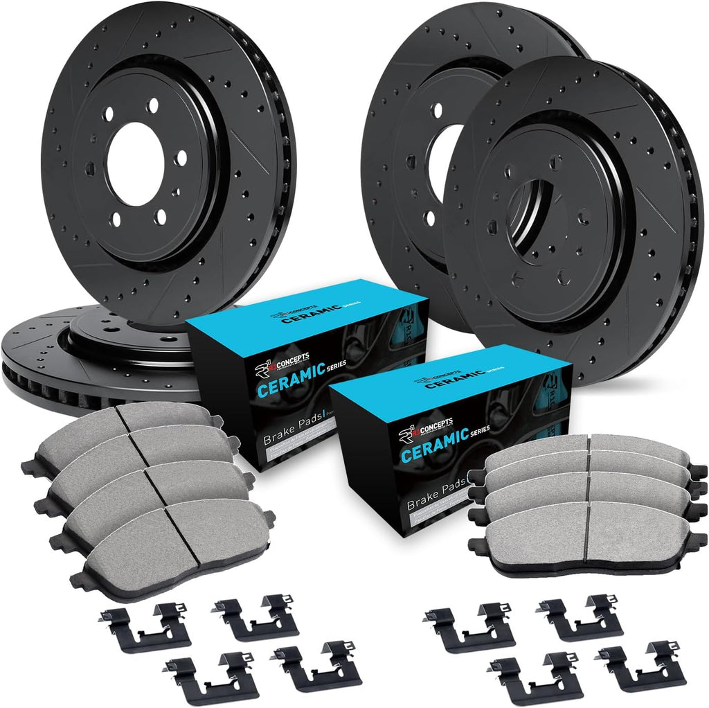R1 Concepts Front and Rear Brake Kit Fits 2007-2020 Cadillac Escalade, Chevrolet Tahoe, GMC Yukon| Ceramic Pads, Drilled Slotted Rotors| Hardware| 13.0' Front & 13.6' Rear