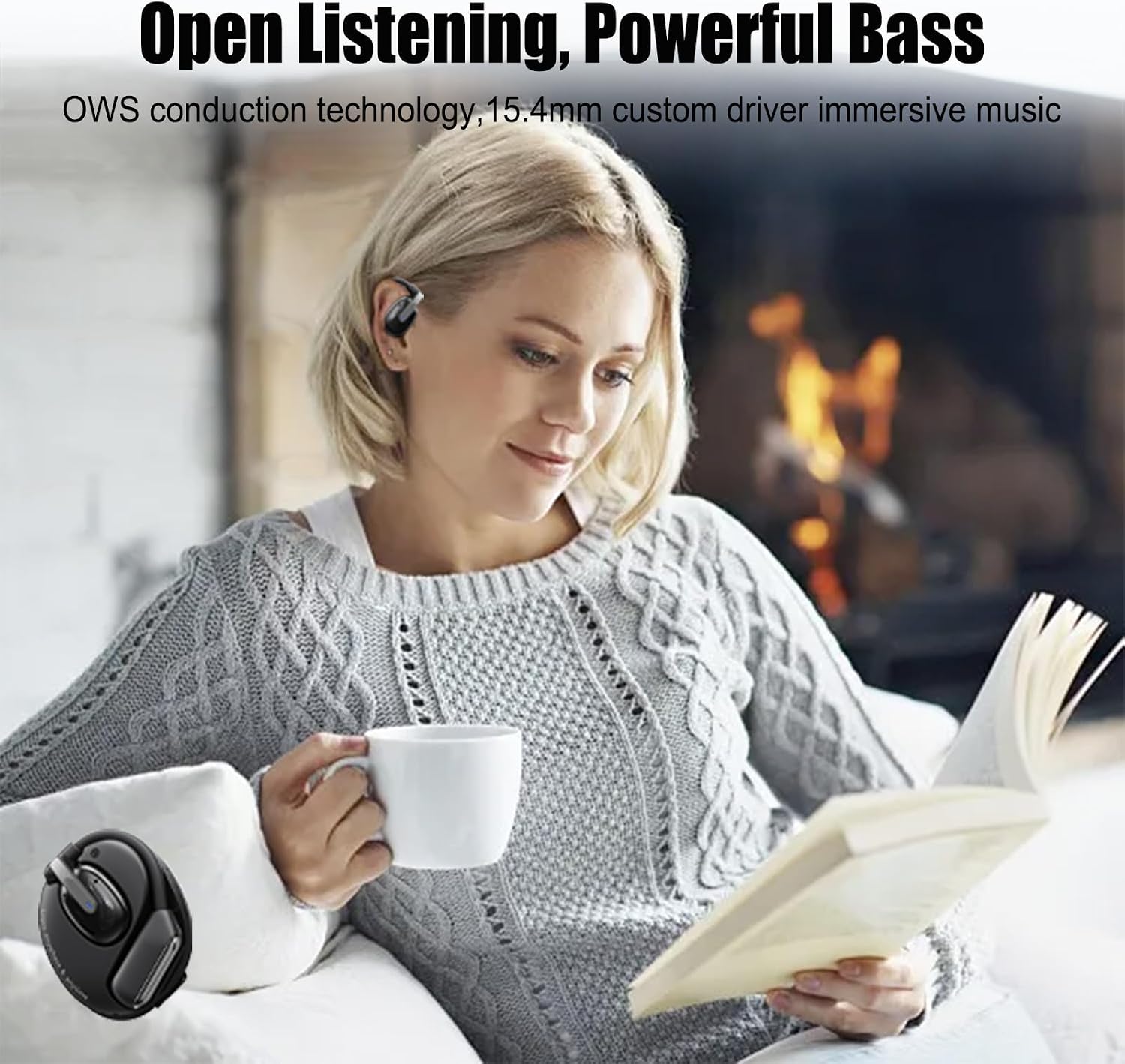 Open Ear Headphones Wireless Bluetooth 5.4 Open Ear Earbuds Wireless Headphones Bluetooth Touch Control Air Conduction Stereo Sound with 15.4mm Drivers Open Ear Headphones 80H Playtime Workout black