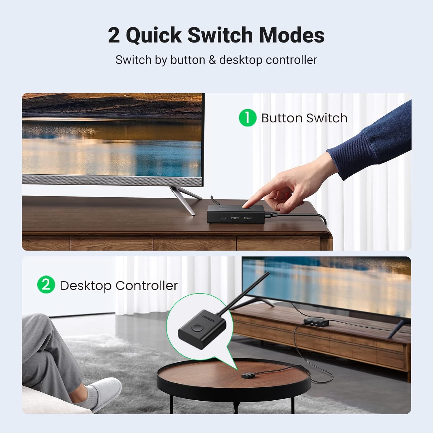 UGREEN KVM Switch 1 Monitor 2 Computers Share 4 USB Ports Bundle with 8K@60Hz HDMI KVM Switch with 4 USB 3.0 Ports (3 USB-A + 1 USB-C)