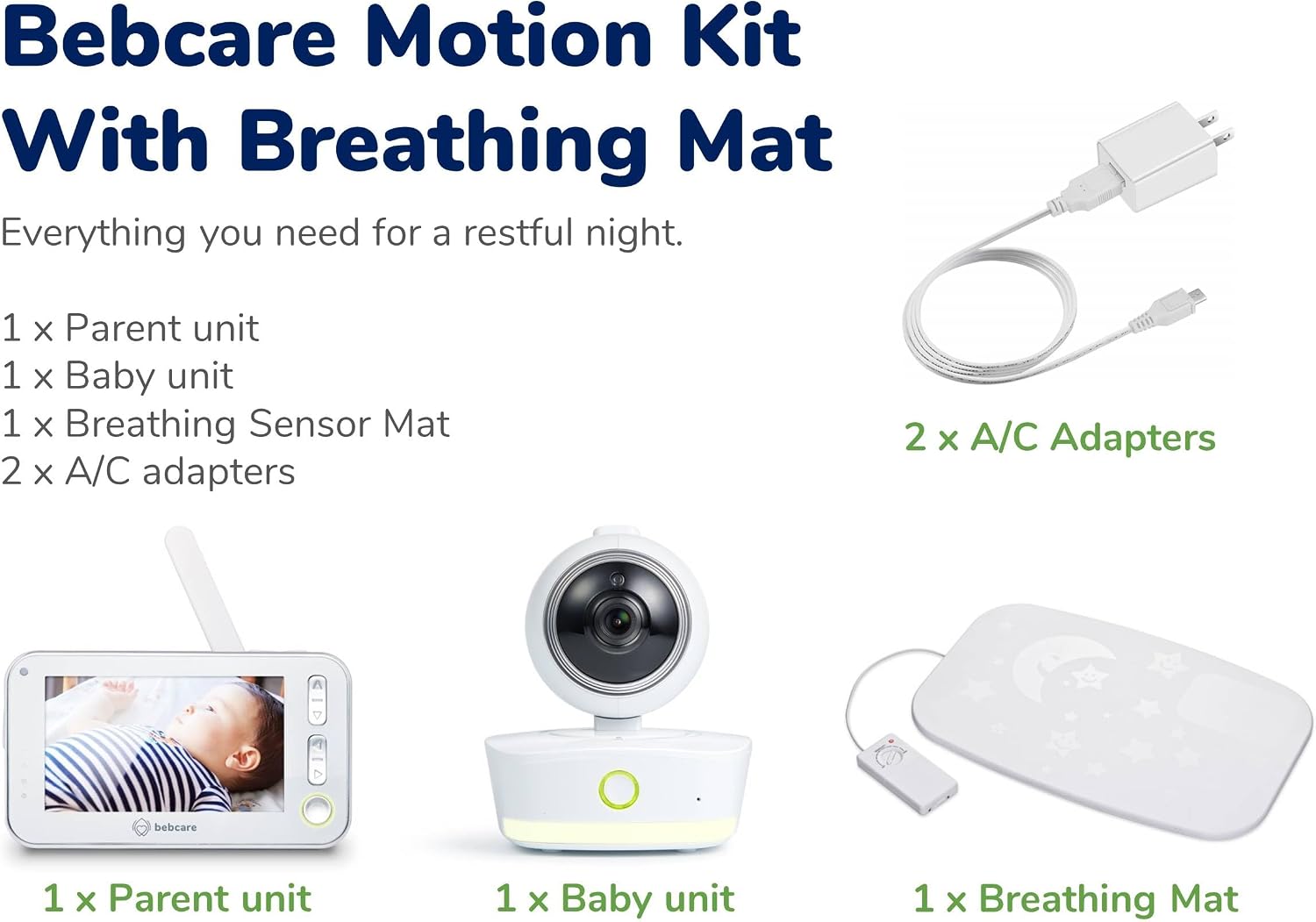 Bebcare Motion - Smart Video Baby Monitor: 4.3' Ultra-Clear Screen, 360° Pan-and-Tilt Camera, Temperature Sensor, Motion and Sound Alert, Auto Baby Tracking Camera (with Breathing Sensor Mat)