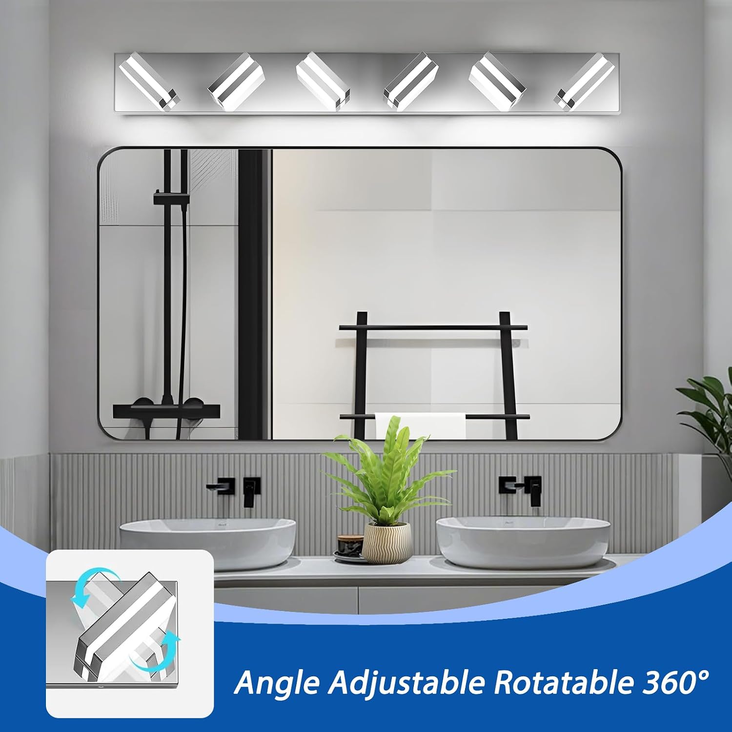 IZORRO LED Modern Bathroom Lights Fixtures(6-Light,Dimmable,360°Rotate),Chrome Acrylic Wall Lighting,Vanity Lights for Bathroom Over Mirror - 6000k 36In （No Assembly Required）