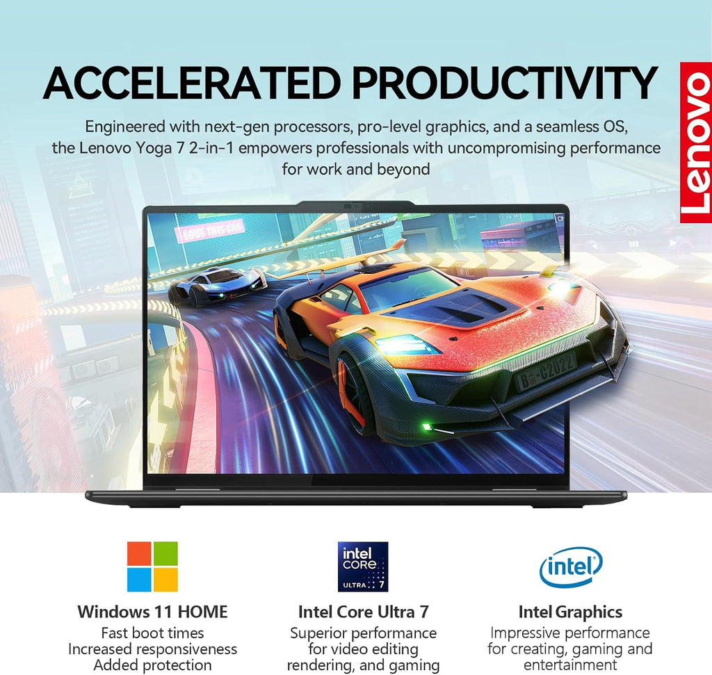 Lenovo Yoga 7i 2 in 1 Laptop Touchscreen, 16' FHD+ 360 Foldable Touch Screen Convertible, Intel Core Ultra 7, Windows 11 Laptop |Backlit |Fingerprint |YGYTEaccessory|16GB DDR5 RAM 512GB SSD+512GB PSSD