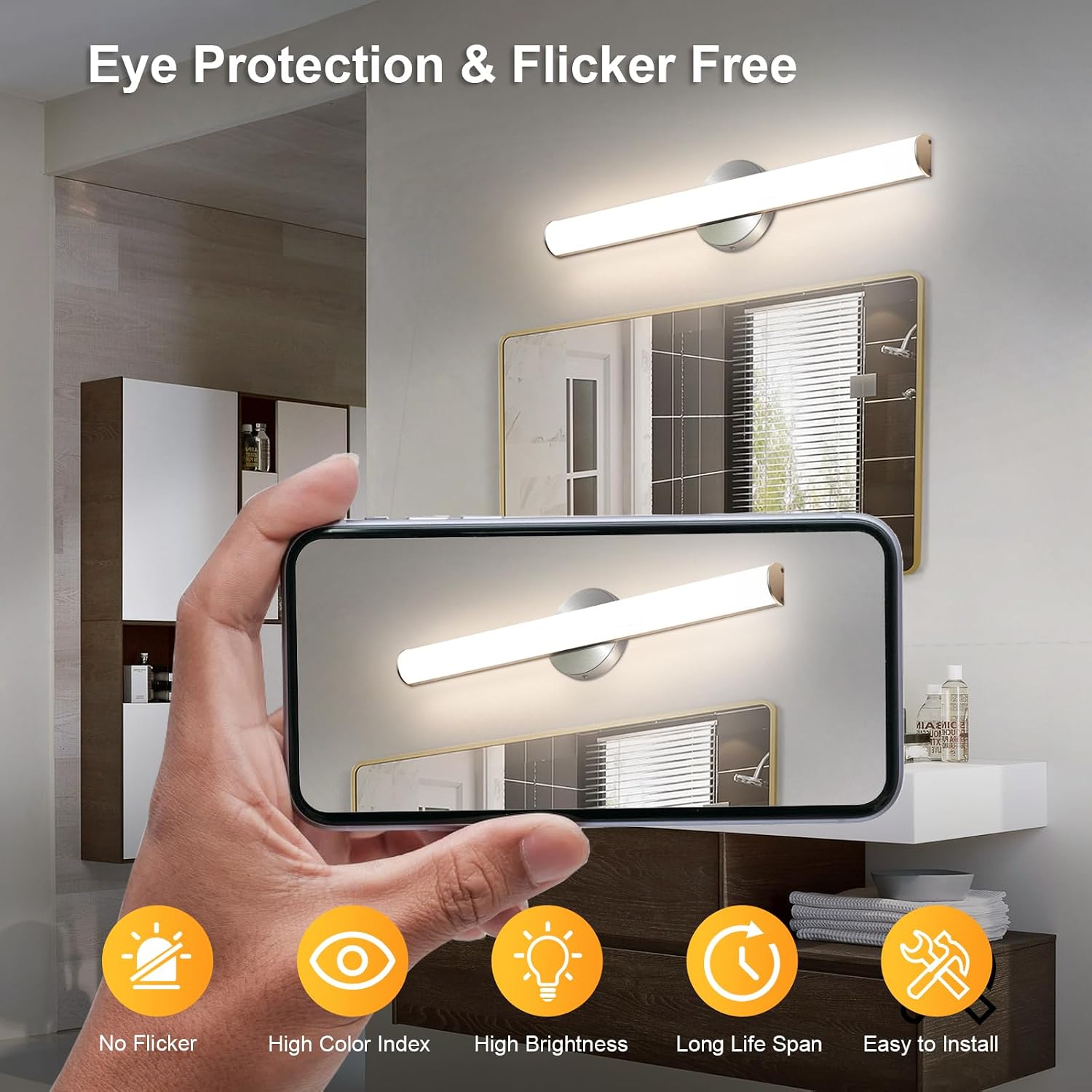 OOWOLF LED Bathroom Vanity Light 4Pack, 16W 24inch Bathroom Lights Fixture, Dimmable 1600LM Led Vanity Lights Bar, 4000K Natural White Bath Wall Lighting Fixture, Vanity Light Fixtures Over Mirror